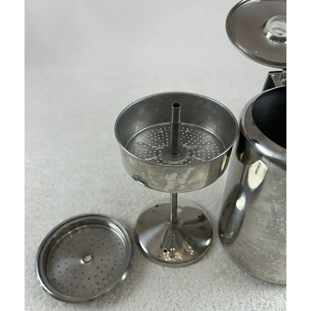 Vintage Stainless Steel Coffee Percolator 9 Cup Mid Century Modern Stove Top Pot